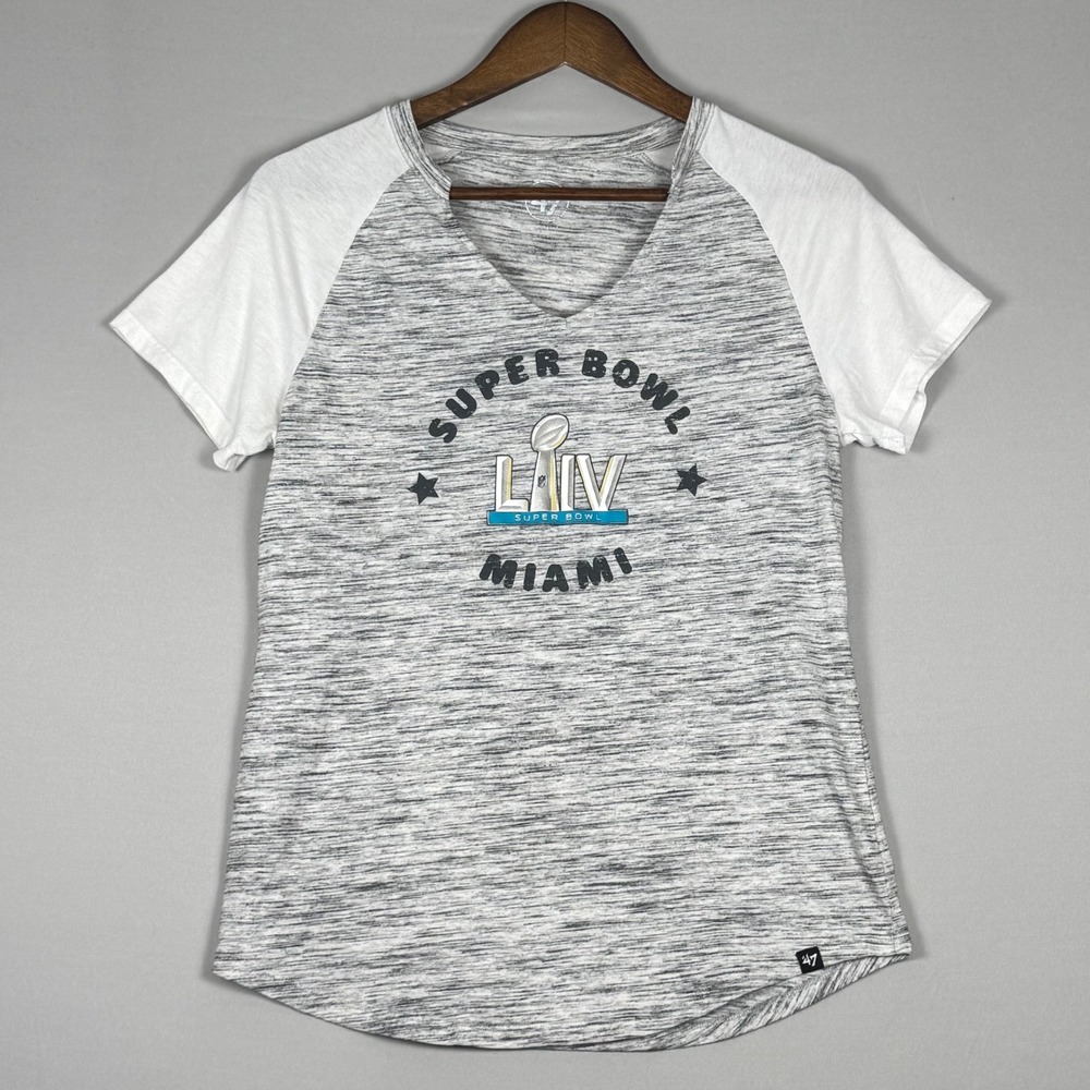 '47 Brand Super Bowl LIV Miami T-Shirt Women Medium Grey Excellent Raglan V-Neck
